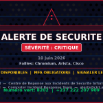 [CRITIQUE] faille Chromium et Arista — 3+ autres menaces — Menaces actives (10 Juin 2026)